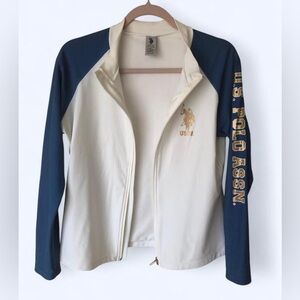 U.S. Polo Assn. Women's Varsity Jacket in Cream and Navy